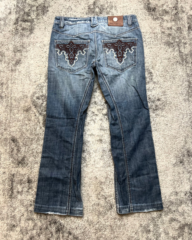 ANTIQUE FLARED CROSS-STITCH DENIM