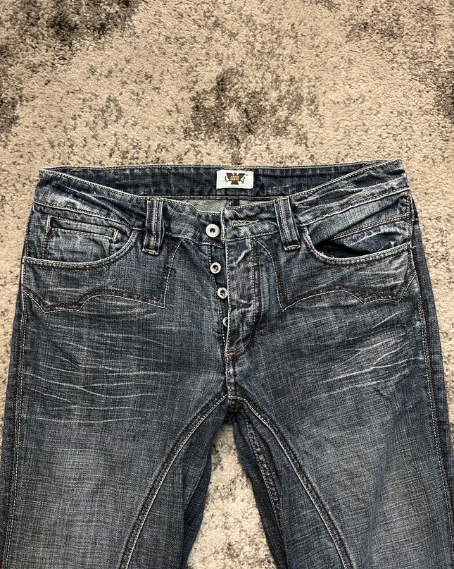 ANTIQUE FLARED CROSS-STITCH DENIM