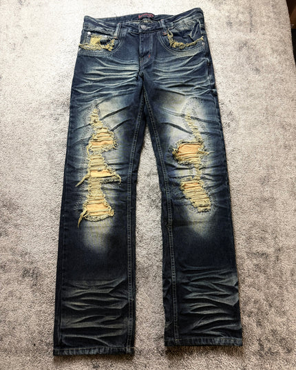 DOWKEOOW "DESTROYED INDIGO" DENIM