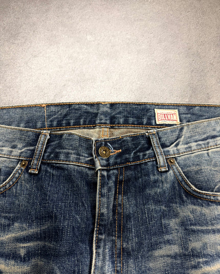 BILLVAN faded denim hem and leg opening detail showing worn edge and amber wash