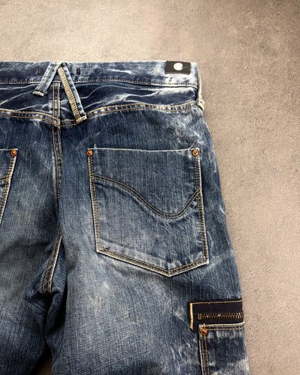 BLUE WAY denim lower leg and hem showing fading and whiskering