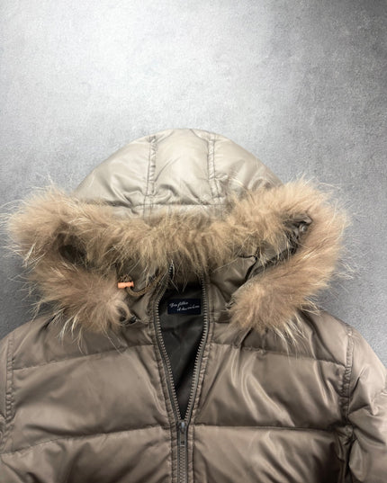 DES FILLES puffer jacket hood with fur trim, zip and inner neck label