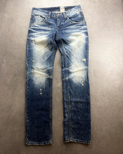 DPSR Salted Twilight faded straight denim jeans, full front view on grey floor