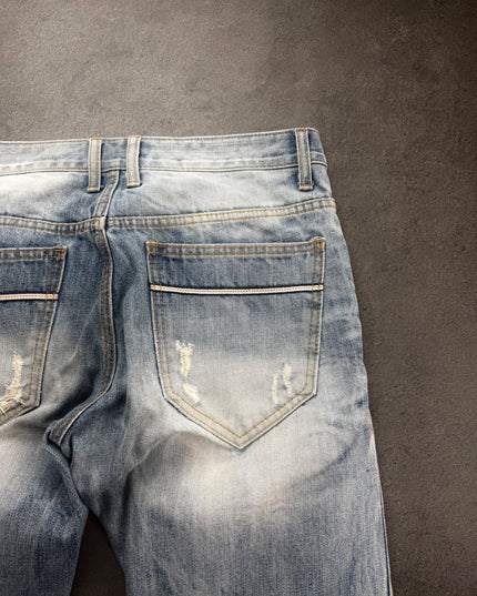 IMPROVES denim right back pocket and waistband detail with light scratched wear