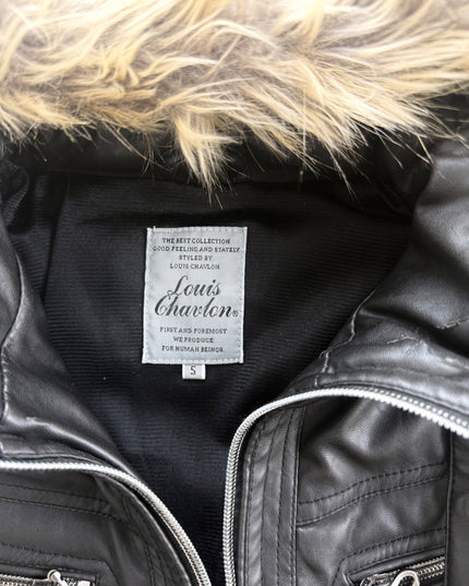 LOUIS CHAVLON black puffer jacket side pocket with snap button and quilted body detail