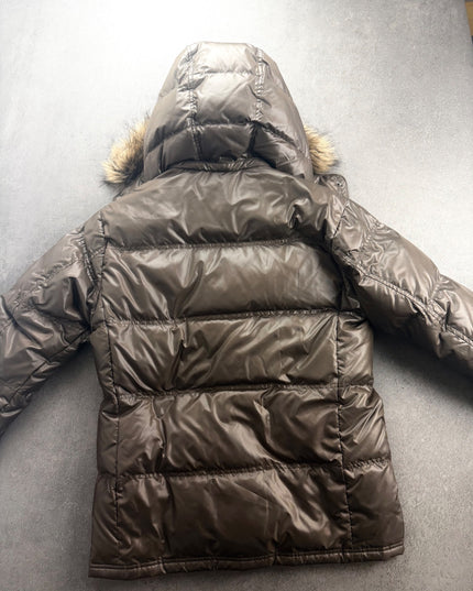 MACHOPE puffer jacket back view showing quilted channels and hood