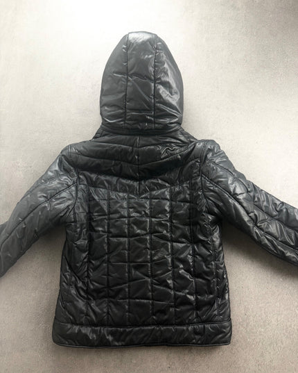 MICHEL KLEIN quilted puffer jacket back view showing grid quilting and hood