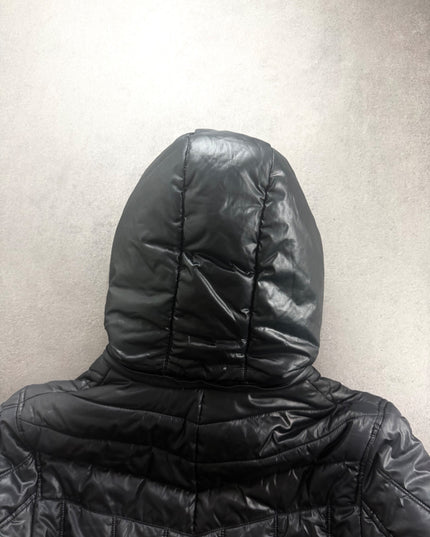 MICHEL KLEIN puffer jacket hood from behind with vertical quilted seams