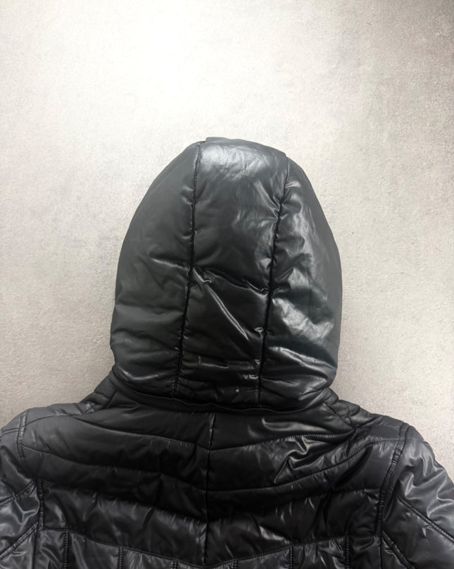 MICHEL KLEIN puffer jacket hood from behind with vertical quilted seams