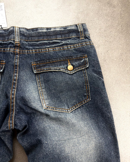 PANDORA denim inside waistband and branded label detail, with the fabric wash texture
