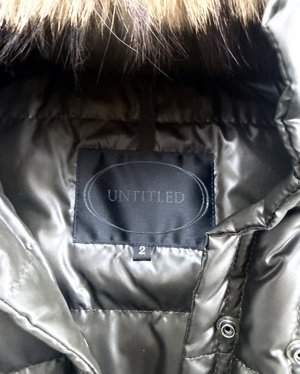 UNTITLED puffer jacket inside neck label showing UNTITLED logo and size 2 tag